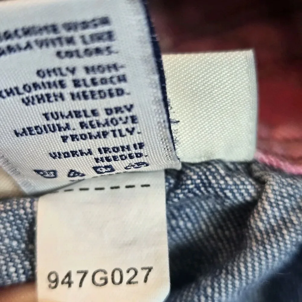 OshKosh B’gosh Vintage Girls 12M Blue Denim Overall Dress Heart Pink Plaid Y2K